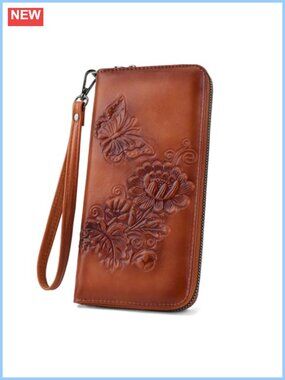 RFID Blocking Large Capacity Wristlet Clutch Wallet Vegan Waxed Oil Leather